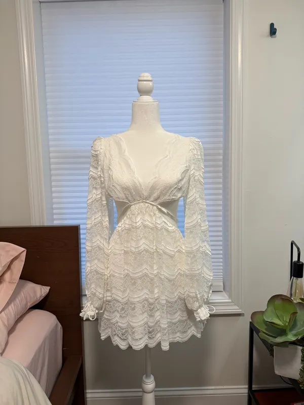 For Love & Lemons Mimi Lace Long Sleeve Mini Dress - Image 6