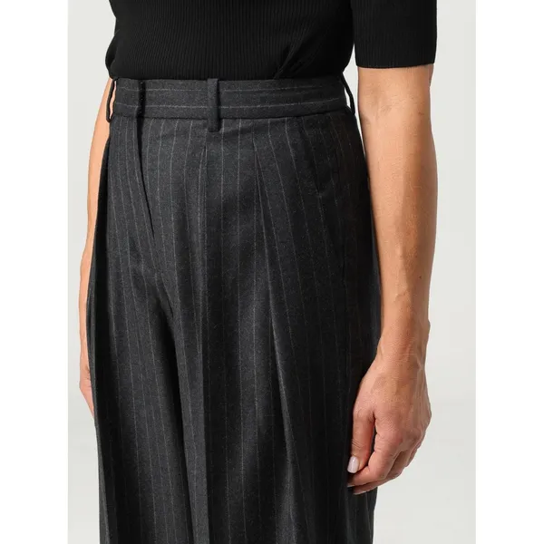 Theory‎ Double Pleat Wide-Leg Pant in Gray Pinstripe Wool Flannel Size 00 - Image 3