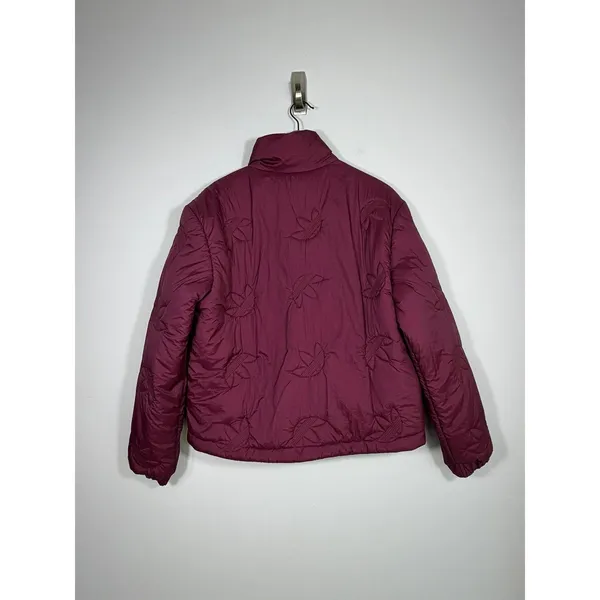 Adidas Originals Trefoil Embossed Burgundy Puffer Jacket Women’s Small - Image 2