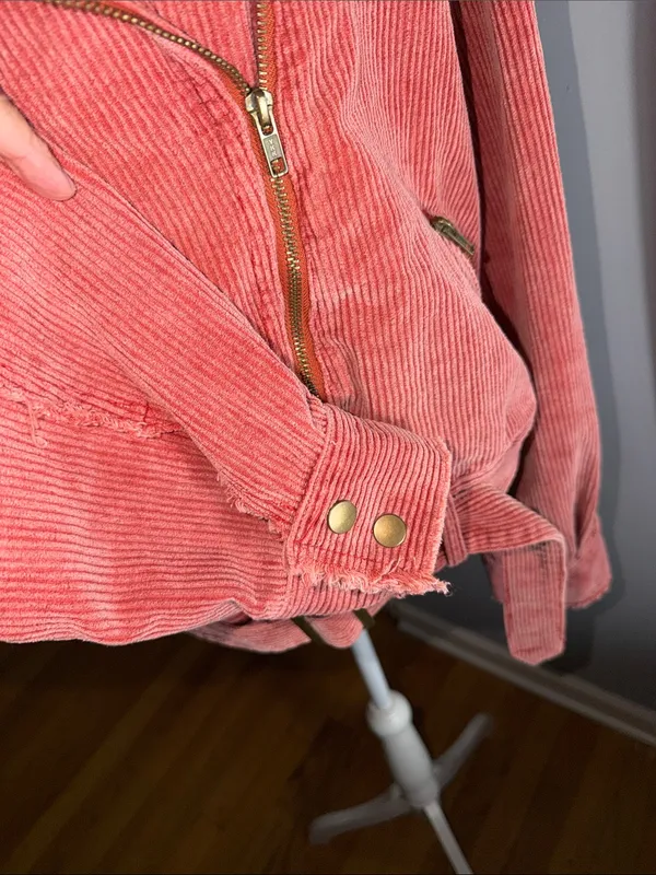 POL Coral Pink Corduroy Belted Moto Jacket - Image 4