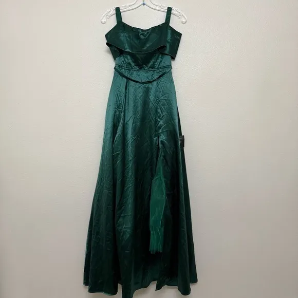 NEW Lulus Greatest Hits Forest Green Satin Off-the-Shoulder Maxi Dress Size XS - Image 7