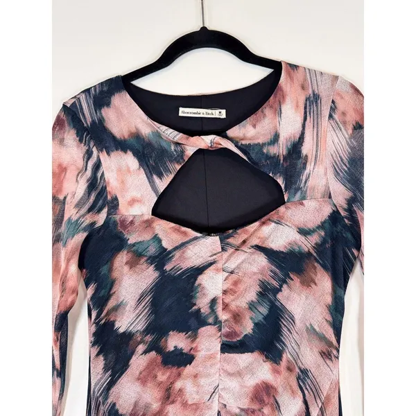 Abercrombie Fitch Dress Black Midi Bodycon Abstract Cutout Long Sleeve Medium - Image 3