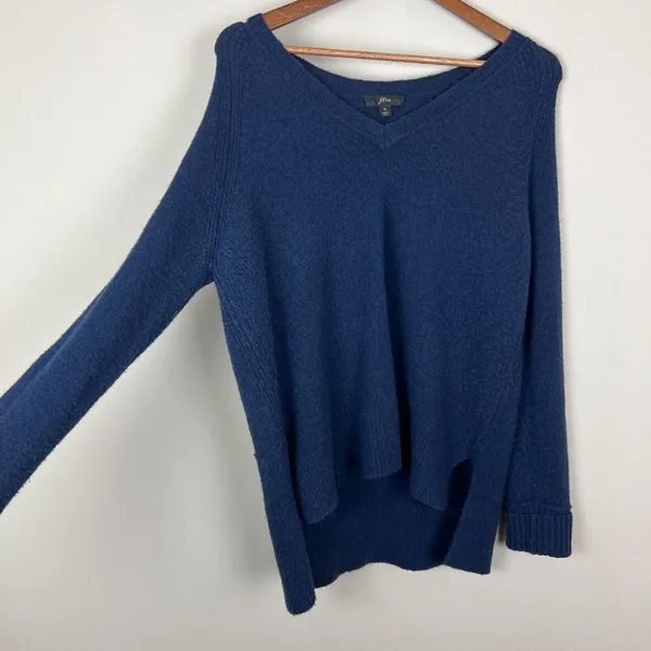 J. Crew V-Neck Sweater In‎ Yarn Womens Medium Navy Blue Merino Wool Alpaca Knit - Image 3