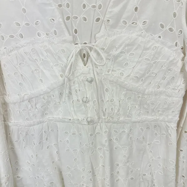 Gianni Bini Katrina Eyelet Mini Dress Cotton Long Sleeve A Line White Large NWT - Image 11