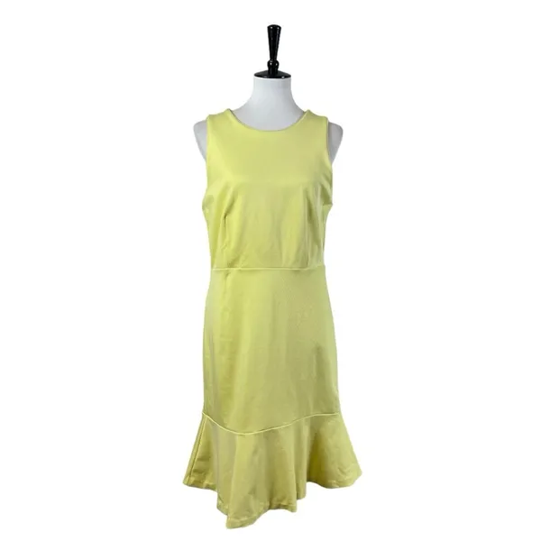 Ann Taylor Sheath Dress Flounce Hem Sleeveless Yellow Pique Knit Women’s Size 12 - Image 3