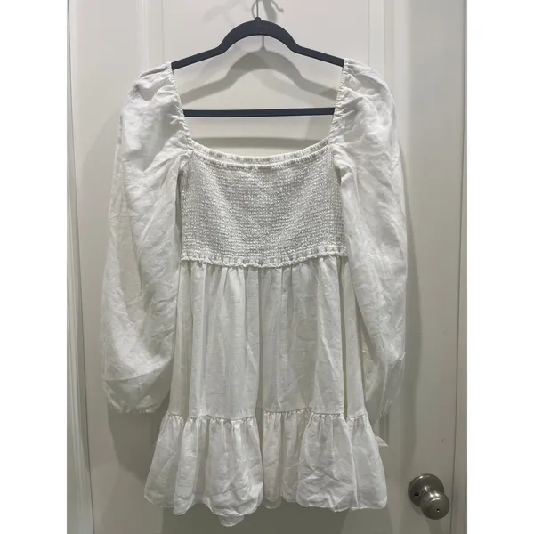 Aritzia Wilfred Tempest White Organic Linen Mini Dress Sz S - Image 11