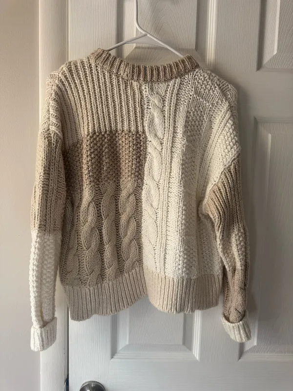Aerie Color Block tan white crop sweater - Image 2
