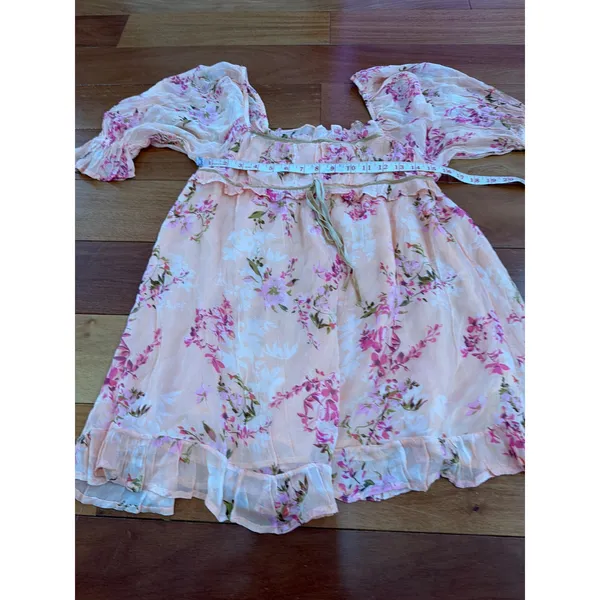 NWOT Free People Mini Dress Womens Peach Floral Ruffle Puff Sleeve S - Image 5