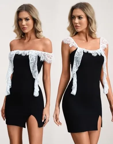 Black lace mini dress - Image 3