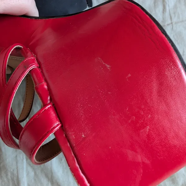 Lemon Drop by Privileged Tornado Strappy Platform Heels W7 Lipstick Red - Image 9