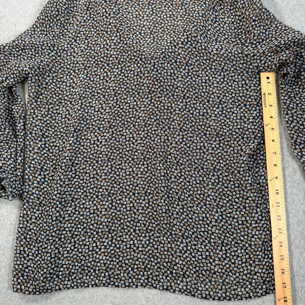 Ann Taylor Sheer Blouse Women's Large Black Geometric Print Long Sleeve V-Neck - Image 6