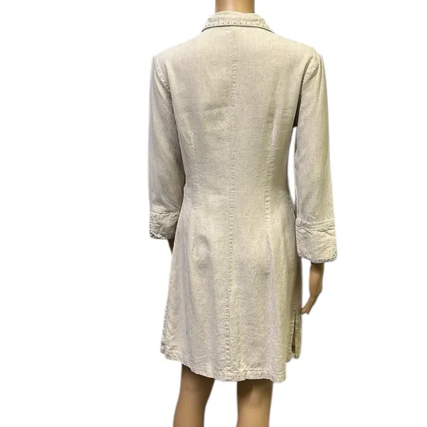 Bahar Linen 3 Quarter Sleeve Button Up Tapered Beaded Shirt Dress Womens 2 - Image 2