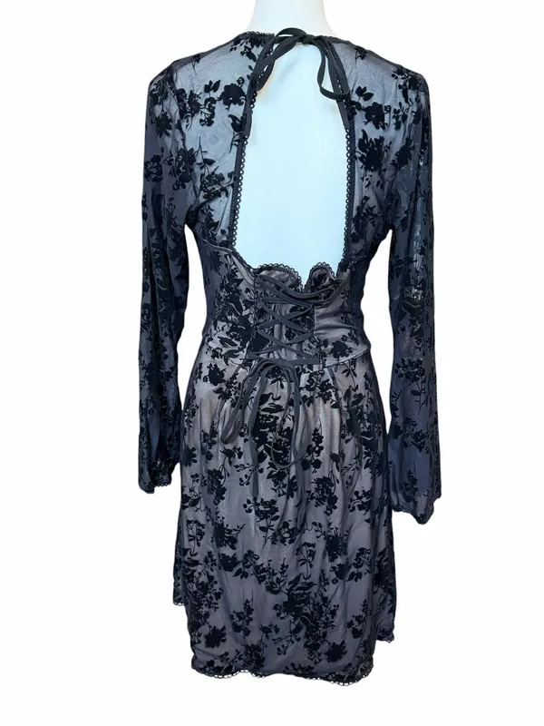 SHEIN Velvet Mini Dress Size XL Black Whimsigoth Fairy Grunge Dark Romantic Goth - Image 4