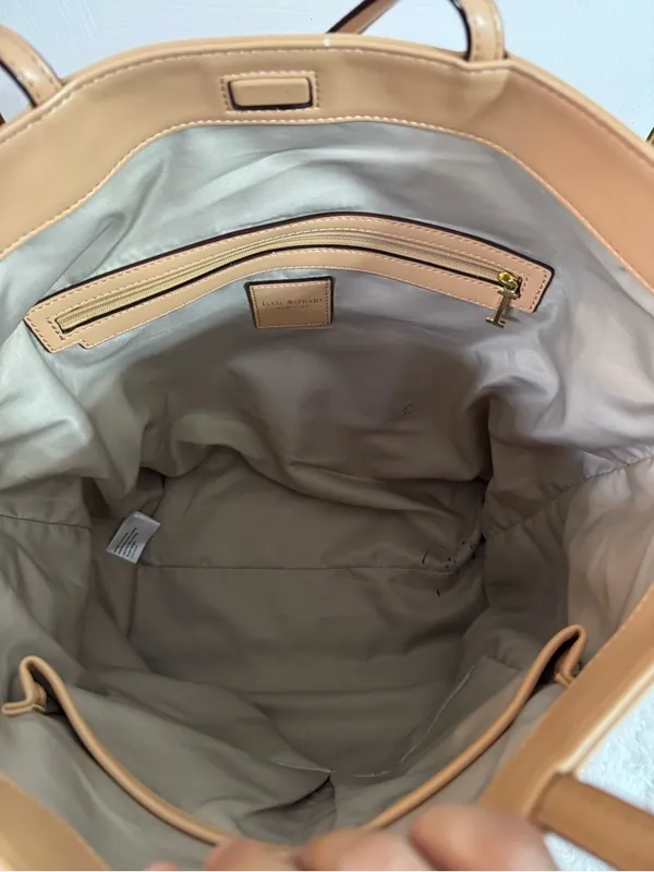 Isaac Mizrahi Pale Red and Tan Leather Tote - Image 4