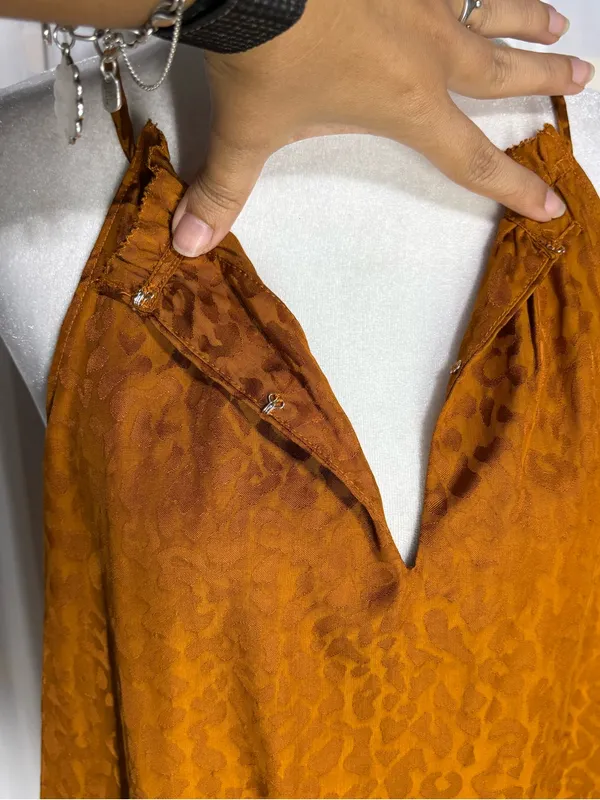 🆕Lost April Womens Halter Neck Jackquard Leopard Print Tank Top - Rust Size M - Image 5