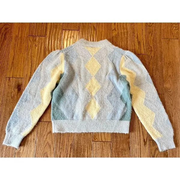 J. Crew blue and yellow argyle alpaca wool crewneck sweater - Image 8