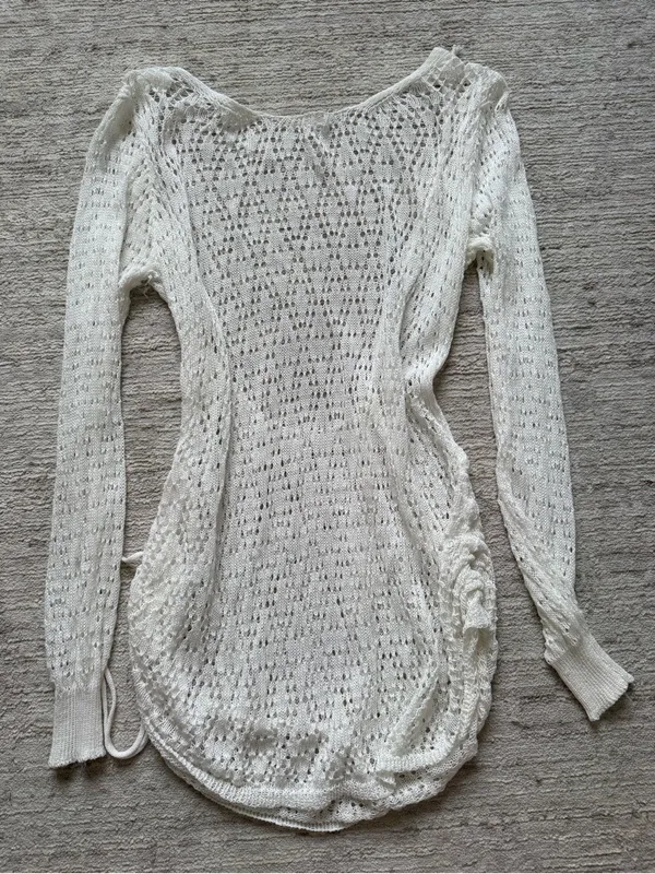 SHEIN Cream Open-Knit Long Sleeve Beach Cover-Up (Size Small) - Image 3