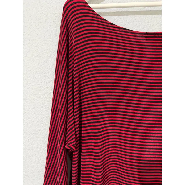 Made in Heaven Top L Red Black Striped Scoop Neck 3/4 Dolman‎ Sleeve Oversized - Image 9