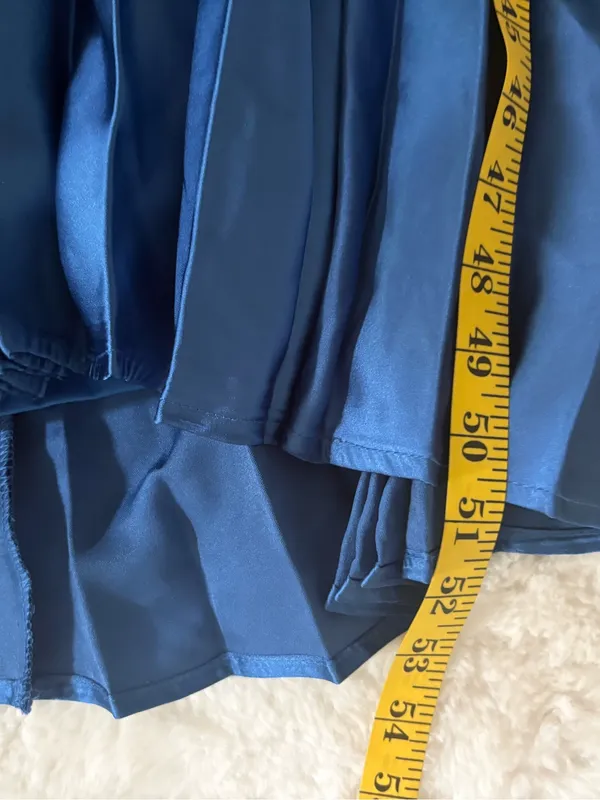 Lulus Aerin Blue Satin Pleated Cutout Midi Dress Size Medium Sleeveless Cocktail - Image 9