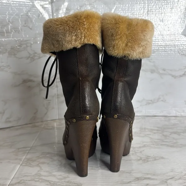 Sam Edelman Winsford Brown Leather Lace‎ Up Clogs Fur Booties Size 6.5M festival - Image 7