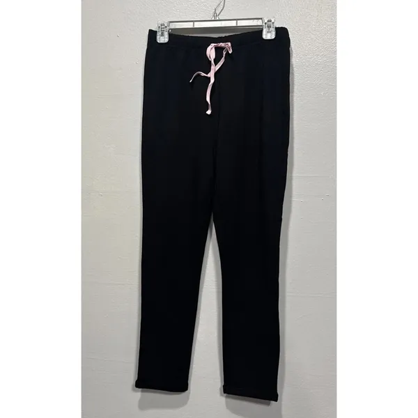 Hanes Women’s Pajama Set Black Oversized Short Sleeve Hoodie Top & Pants Size S - Image 5