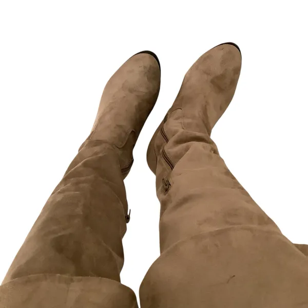 BAMBOO Over the Knee or Below the Knee Taupe Tan Faux Suede Boots. - Image 8