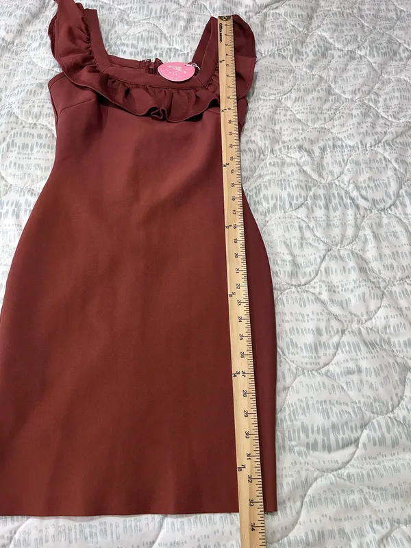 Lilly’s Kloset Size Small Brown Ruffle Bandage Bodycon Midi Dress - Image 6