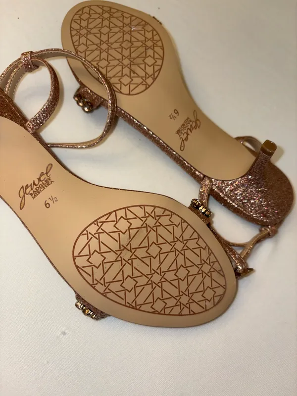 Badgley Mischka Loren Rose Gold Glitter Ankle-Strap Sandals Size 6.5 New in box - Image 5