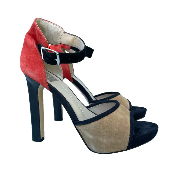 DV by Dolce Vita Open Toe Suede Red Nude Heels - Image 2
