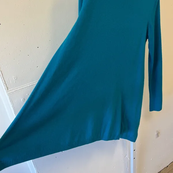 Uniqlo Cashmere Sweater Womens Large Teal Blue Crew Neck Tunic Knit 258-074172 - Image 4