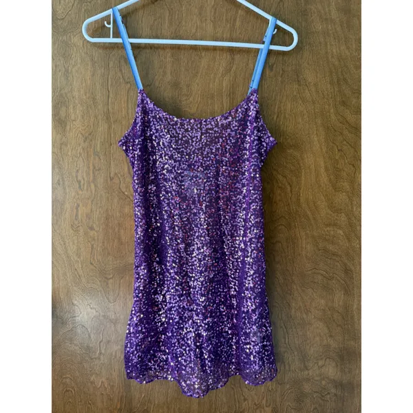 Free People Sz S Sheer Purple Open Back Sequin Slip Dress Y2K Party Layering 90s - Image 4