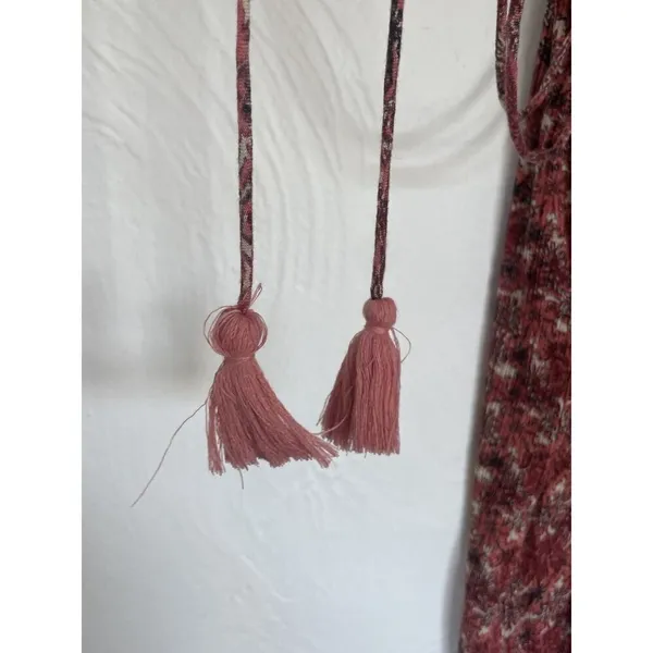 Zara Trafaluc Pink Floral Short Crinkle Sun Romper‎ V Neck Tassel Tie Size XS - Image 4