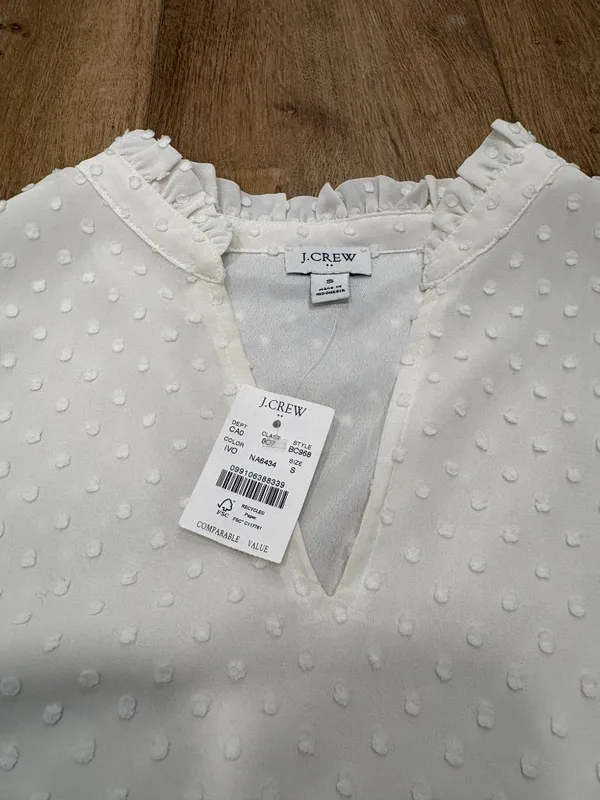 Nwt 🌟 J. Crew 🌟 Swiss Clip Dot Chiffon Blouse With Ruffle Detail White Sz S - Image 2