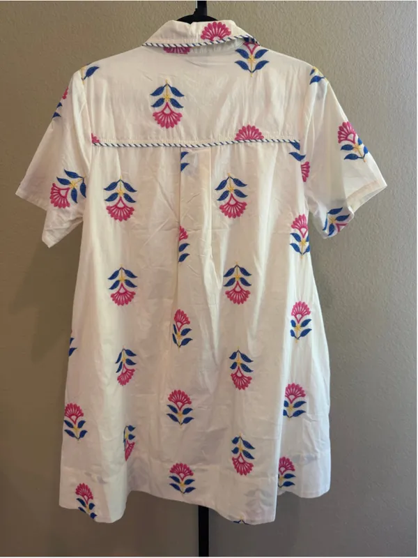 Women's Entro Button Down Embroidered Shirt Dress in White Size S - Image 3