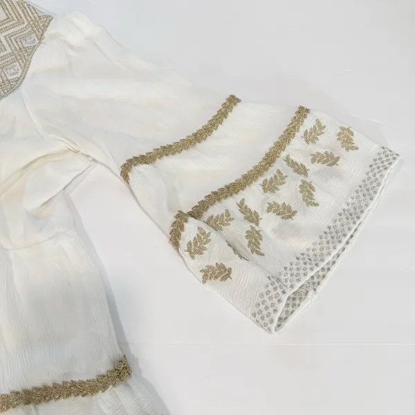 Hale Bob White Gold Embroidered Boho V Neck Tiered Gauze Taliah Dress MEDIUM - Image 9