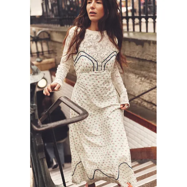 Free People Dainty Western Prairie Sweet Hearts Midi Dress in Ivory Combo Medium - Image 6