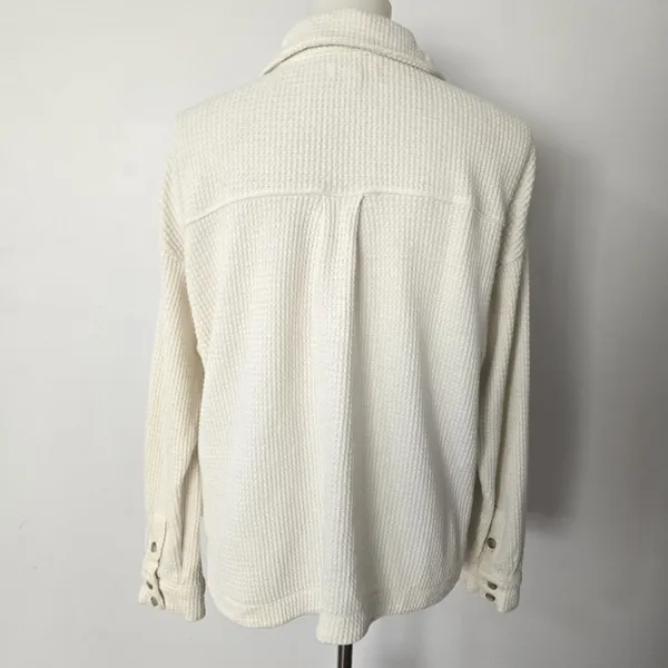Madewell Cream Waffle Knit Shirt-Jacket Size Medium - Image 5
