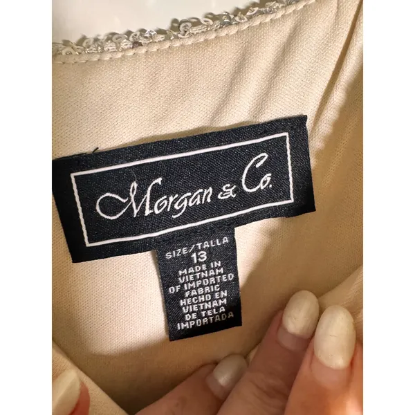 Morgan & Co Champagne Sequin Fit & Flare Party Dress Size 13 Homecoming Cocktail - Image 3
