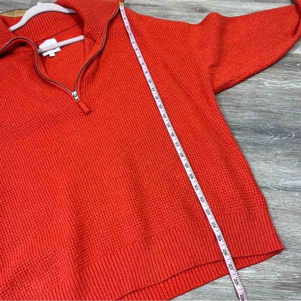 Aerie cozy up waffle knit quarter zip pullover red/orange - Image 4