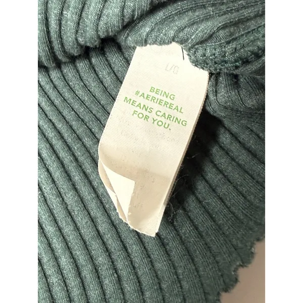 Aerie Fireside Ribbed Long Sleeve Open Henley‎ Top Size L Green Festival Casual - Image 5