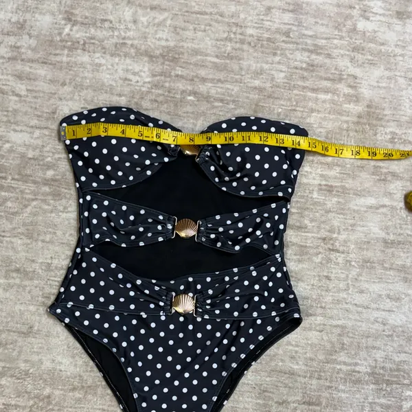 Halara Women’s Medium Black White Polka Dot Cut out One Piece Swimsuit Strapless Shells - Image 2