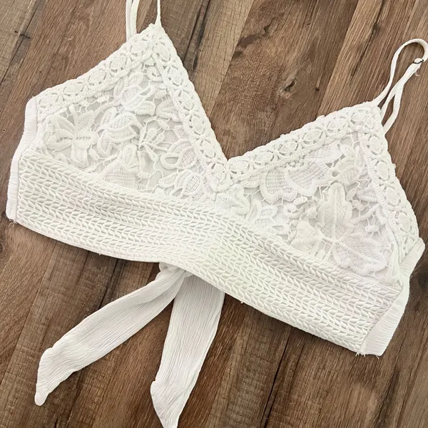Aeropostale Lace Tie-Back Cropped Cami White   - Image 6
