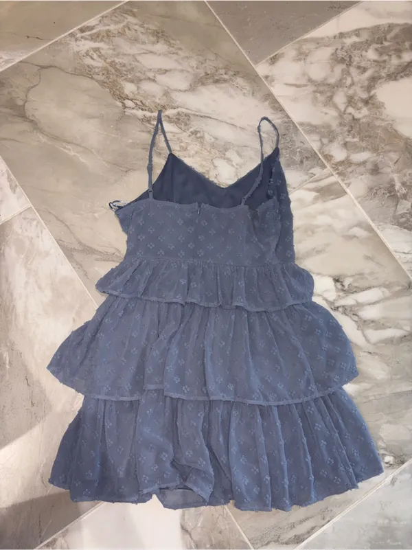 Altar'd State Dusty Blue Tiered Eyelet Spaghetti Strap Mini Dress - Image 2