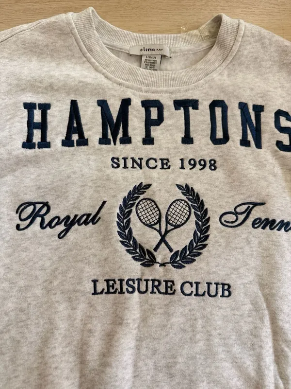 Youth Olivia Kay Hamptons Since 1998 Royal Tennis Leisure Club Gray Sweatshirt - Image 2