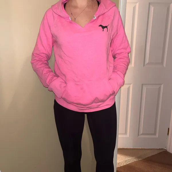 Hot PINK Victoria’s Secret size medium V-neck hoodie - Image 3