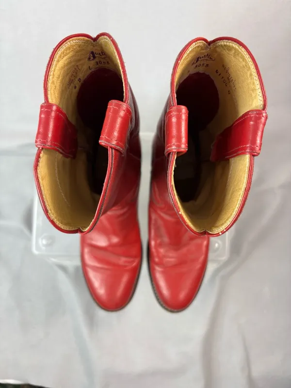Justin Boots 6 Cowgirl Red Leather Heeled Cowgirl Boots - Image 3