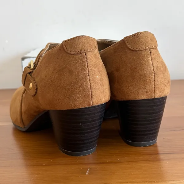 American Eagle Womens Cognac Faux Suede Buckle Ankle‎ Booties Block Heel Size 7 - Image 5