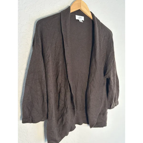 Loft Rabbit Hair Brown Sweater Cardigan Cozy Preppy Grandma Winter Layer - Image 2