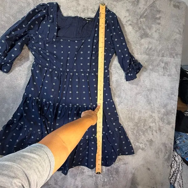 Madewell Square-Neck Puff-Sleeve Tiered Mini Babydoll Dress Size 10 100% Cotton - Image 8