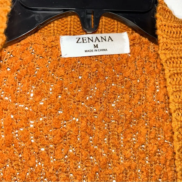Zenana Outfitters Orange Textured Knit Cardigan Women’s Medium - Image 2